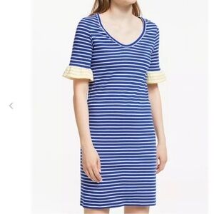 BODEN Imogene Striped Cotton- Blend Jersey Dress with Ruffle Sleeves